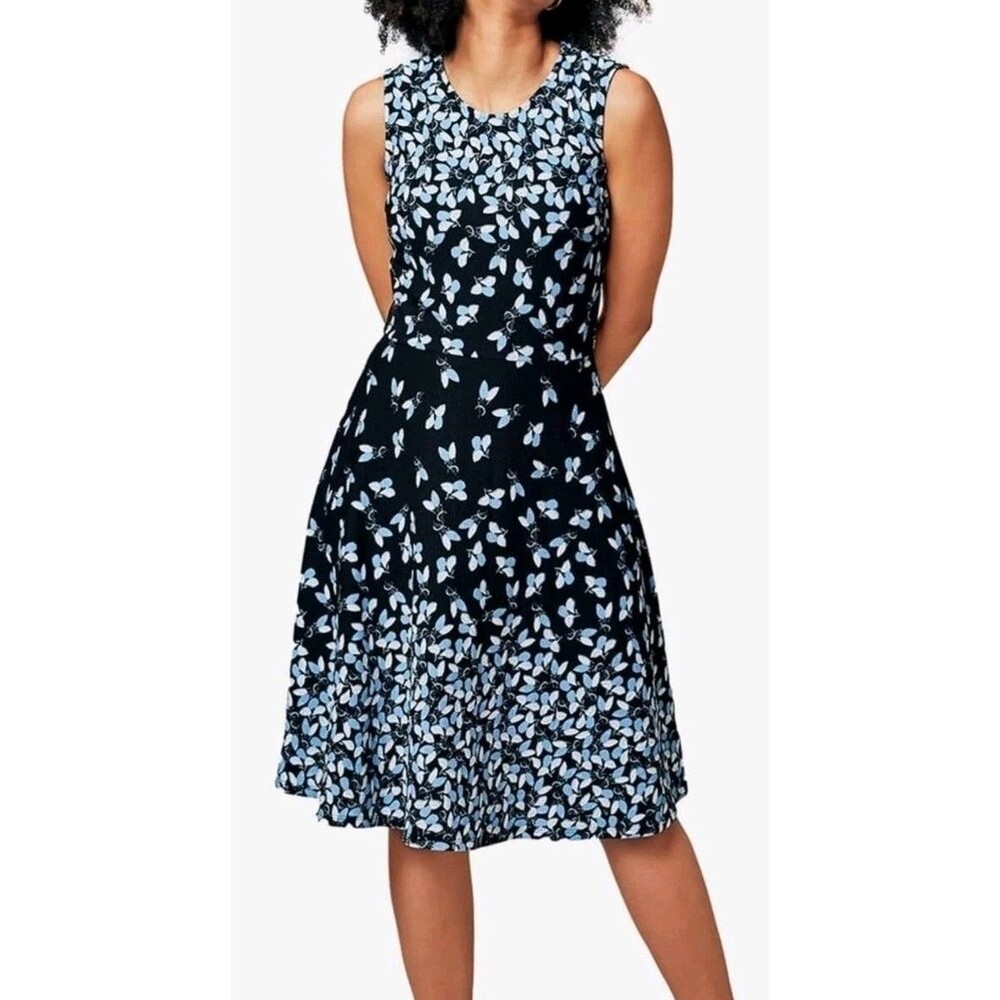 Leota Dress Small Black Blue White Flower Floral Fit & Flare Sleveless